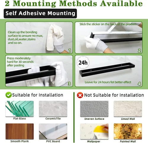 Miniatura 8 de Alise Toallero de mano de 8 pulgadas para montaje en pared de baño, color negro mate, toallero para baño, toallero de acero inoxidable SUS304