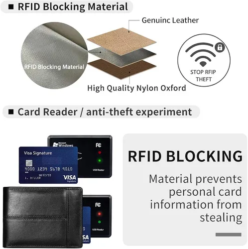 Miniatura 5 de Mens Wallet Slim Genuine Leather RFID Thin Bifold Wallets For Men Minimalist Front Pocket ID Window 12 Card Holders Gift Box