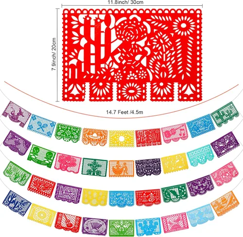 Miniatura 2 de Qpout Cartel de fieltro para fiesta mexicana, 4 piezas, 11.8 x 7.9 pulgadas, Cinco de Mayo, Día de los Muertos, Papel Picado, 4 diseños diferentes