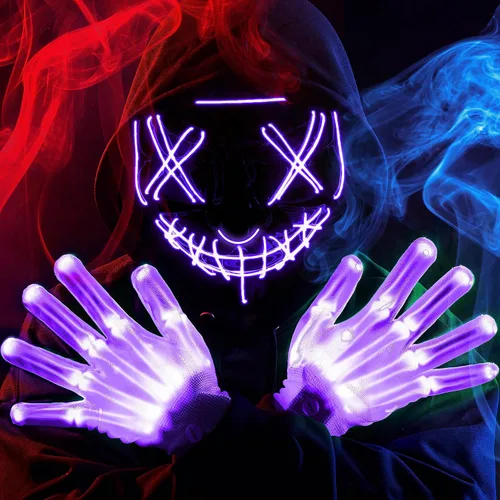 Miniatura 10 de JOYIN Máscara LED de Halloween, máscara de luz y guantes para disfraz de cosplay (azul), 3 modos de máscaras aterradoras que brillan en la oscuridad