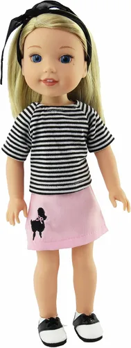 Miniatura 2 de American Fashion World Traje de caniche inspirado en los años 50 de color rosa claro para muñecas de 14 pulgadas Juego de 4 piezas Calidad