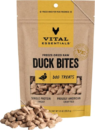 Vital Essentials Golosinas liofilizadas para perros | Bocados de pato, proteína única | Calidad premium | Golosinas de entrenamiento sin granos para