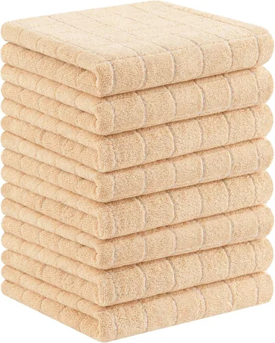 Homaxy Toallas de cocina de rizo de algodón 100% (albaricoque, 13 x 28 pulgadas), diseño a cuadros, suaves y súper absorbentes, paquete de 8
