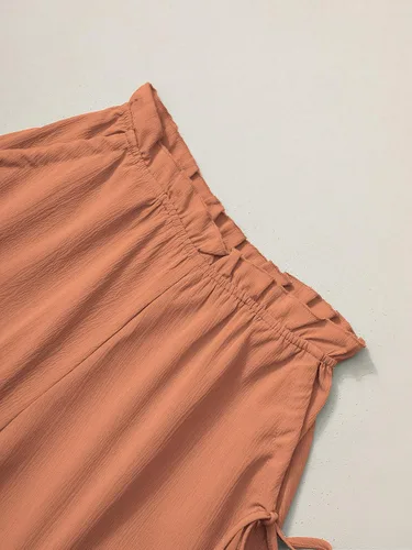 Miniatura 6 de BAVADER Conjunto de ropa para niña, 2 piezas, con cuello cuadrado, manga abombada, pantalones cortos con bolsillo con cordón para verano