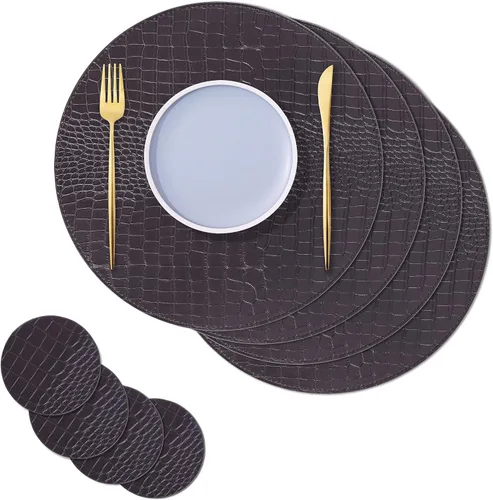 Miniatura 8 de Mantel individual de piel sintética de cocodrilo, para mesa de conferencias de oficina, juego de 8 piezas, resistente al calor e impermeable, camino