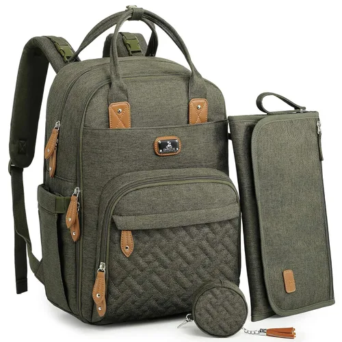Dikaslon Mochila para pañales con cambiador portátil, funda para chupete y correas para cochecito, bolsas de bebé unisex grandes para niños y niñas,