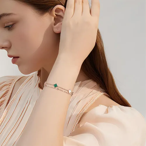 Miniatura 3 de Hothink Pulseras para mujer, pulsera de trébol de moda, pulsera de oro rosa, pulsera de trébol de la suerte, negro, rojo, verde, blanco, pulsera