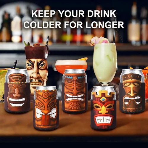 Miniatura 4 de Tarpop 16 fundas para latas de cerveza Tiki Party con aislamiento a granel, de neopreno, Luau Soda para bebidas de cerveza, funda para botella