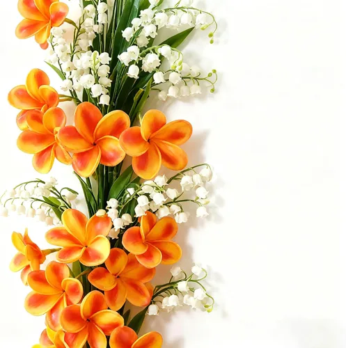 Miniatura 4 de 10 flores de plumeria artificiales de tacto real natural con tallos para fiestas temáticas hawaianas, un ramo de boda en la playa, decoración
