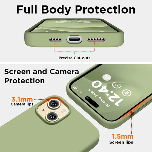 Miniatura 3 de Funda de silicona para iPhone 15 Plus, cubierta protectora de cuerpo completo, forro de microfibra suave antiarañazos, funda delgada ultrafina