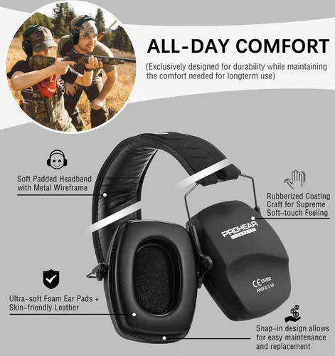 Miniatura 4 de PROHEAR 016 Protección Auditiva Orejeras de Seguridad para Tiro, NRR 26dB Reducción de Ruido Protector Auditivo Pasivo Delgado con Copas Auriculares
