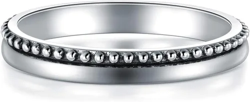 Miniatura 2 de BORUO Anillo de plata de ley 925 de alto pulido, cuentas finas, apilable, resistente al deslustre, anillo de boda de compromiso de 0.079in, anillo