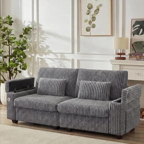 Miniatura 18 de Sofá modular sin hueso de 107 pulgadas con otomana, sofá modular de pana con asiento profundo tapizado, moderno sofá modular con tumbonas