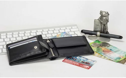 Miniatura 9 de DiLoro Italia - Cartera de cuero para hombre, tamaño completo, plegable, con cremallera, con protección RFID