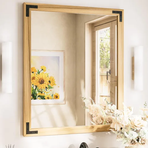 Miniatura 25 de TETOTE Espejo de madera natural de 48 x 24 pulgadas para pared de baño/dormitorio/sala de estar/entrada, espejo rústico de tocador de baño