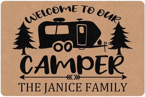 Alfombras de camping con nombre personalizado, bienvenido a nuestra caravana, alfombrillas para exteriores, antideslizantes, coloridas, alfombra de