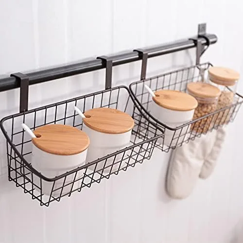Miniatura 4 de Cesta de almacenamiento de alambre para colgar en la pared, sin perforación, con adhesivo para cocina, baño, dormitorio, 2 unidades, color negro