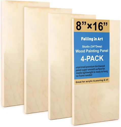 Miniatura 9 de Falling in Art Kit de paneles de madera de abedul sin terminar para pintura, lienzo de madera, paquete de 4 unidades de 6 x 12 pulgadas de estudio