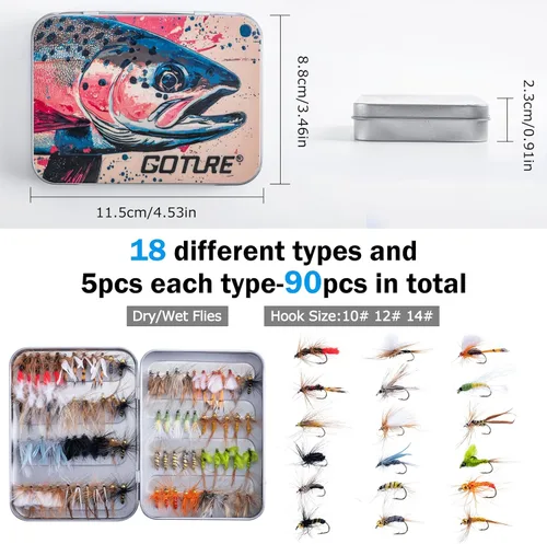 Miniatura 4 de Goture Combo de caña de pescar con mosca y carrete de 9 pies y 8 secciones, carrete de pesca con mosca preforrado, 80/90 moscas de pesca con caja