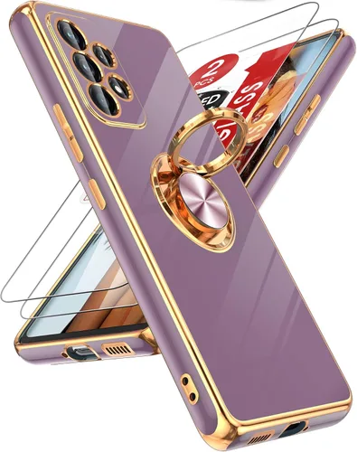 Miniatura 50 de LeYi Funda para Samsung Galaxy S22 Ultra con soporte de anillo giratorio de 360°, soporte magnético, chapado en oro rosa, borde protector para Negro