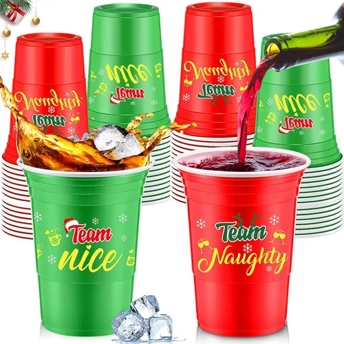 Miniatura 10 de Jinei 100 piezas de vasos desechables de Navidad de 16 onzas, vasos de plástico para fiesta de Navidad, café, chocolate caliente y bebidas frías