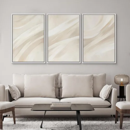 Miniatura 520 de SIGNWIN Lienzo enmarcado para pared, arte con pinceladas de flujo neutro en tonos beige abstractos, ilustraciones, arte moderno, decorativo