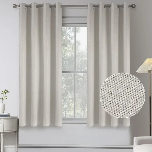 Miniatura 43 de KEQIAOSUOCAI Cortinas de lino 100% opacas de 100 pulgadas de largo, 2 paneles para dormitorio, estilo casa de campo moderna, completamente negro