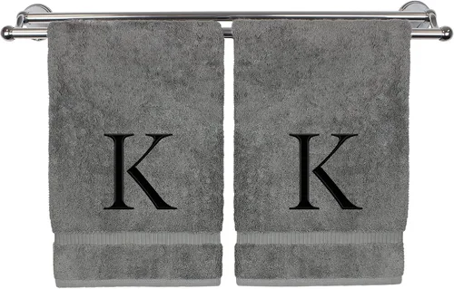 Miniatura 150 de Toalla de mano monogramada, regalo personalizado, juego de 2 - Toalla bordada con letra de bloque dorada - Extra absorbente 100% algodón turco