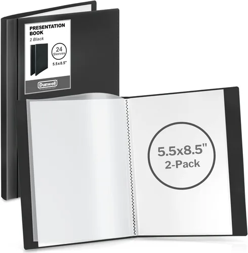 Dunwell Libro de presentación pequeño de 5.5 x 8.5 pulgadas (paquete de 2), 24 bolsillos para 48 páginas de tamaño medio, carpetas de plástico con