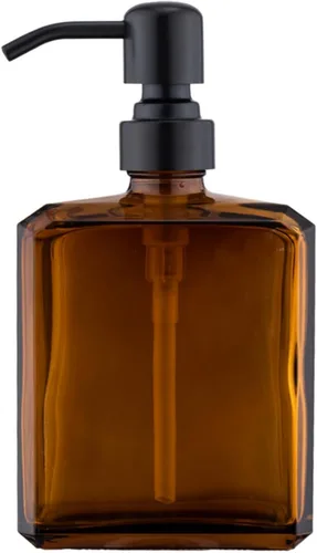 Dispensador de jabón ámbar botella cuadrada y bomba negra, dispensador de jabón para platos de vidrio, dispensador de jabón de manos recargable con