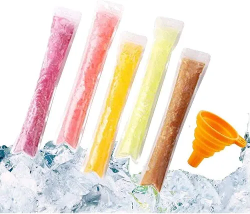FEBSNOW 200 piezas de bolsas para paletas - Bolsas para moldes de paletas con embudo para yogur, caramelo helado, hielo y favores de fiesta (11"x2")