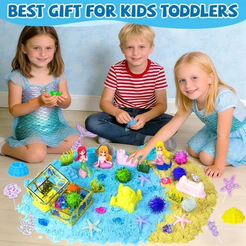 Miniatura 6 de YongnKids Juguetes de Caja de Arena Sensorial de Sirena para Niños Pequeños Niñas - Juguetes de Sirena para Niños Kit de Arena de Juego Juguete