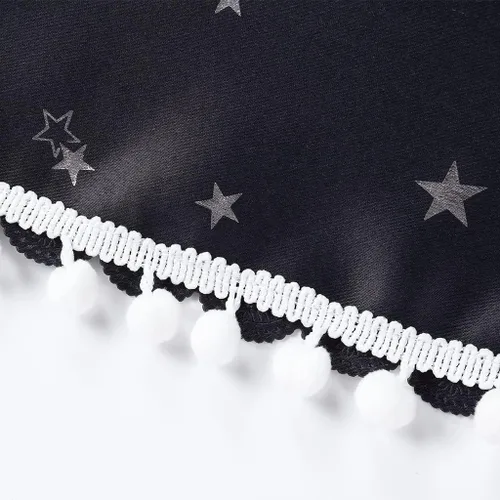 Miniatura 4 de Obokidly Elegante cortina opaca de estrella negra con borde de bola blanca de 4 postes en las esquinas, decoración de dormitorio para adultos