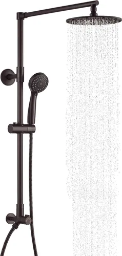 Miniatura 9 de Fennocasa Polaris 3 Retrofit Sistema de ducha de lluvia, combo de ducha de mano de 3 ajustes con barra deslizante, cabezal de ducha de perfil bajo