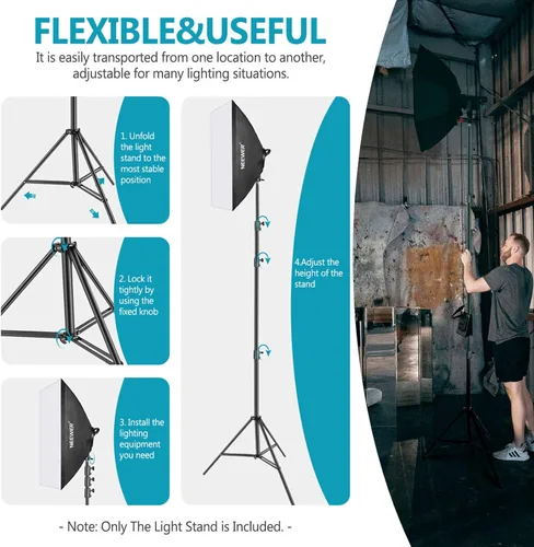 Miniatura 6 de Neewer Soporte de luz resistente, trípode de fotografía ajustable de metal de 13 pies/13.1 ft, soporte C con cojín de resorte, tornillo de 1/4