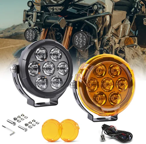 BraveWAY - Faros LED antiniebla de motocicleta de 11.4 cm, 140 W, 15530 lm, color blanco/amarillo, foco auxiliar todoterreno, para zanja, con