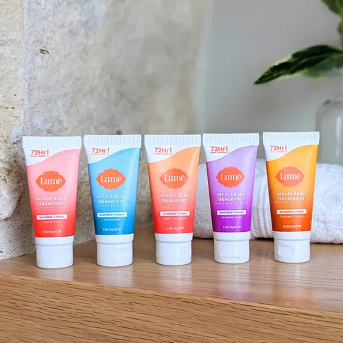 Miniatura 8 de Lume Desodorante de cuerpo entero, paquete de 5 muestras – Minis de crema invisible – Control de olores de 72 horas – Sin aluminio ni bicarbonato