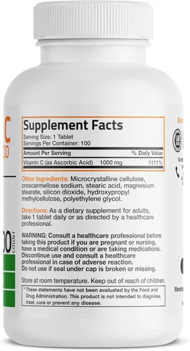 Miniatura 2 de Vitamina C Bronson Vitamins, pastillas de 0,035 oz premium sin OMG, ácido ascórbico, 1