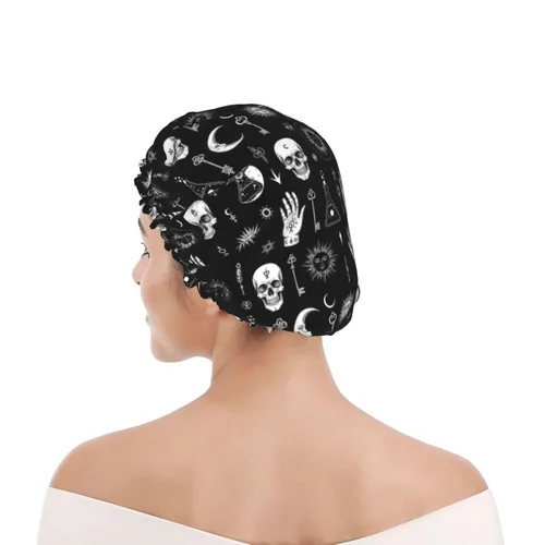 Miniatura 8 de Gorro de ducha gótico, cuervo, cuervo, calavera, luna, estrella, gótico, gorra de baño diseñada para mujeres, impermeable, doble capa