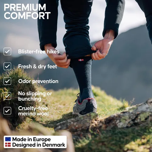 Miniatura 3 de DANISH ENDURANCE Calcetines de senderismo de lana merino para hombres y mujeres, longitud media y térmicos, paquete de 3
