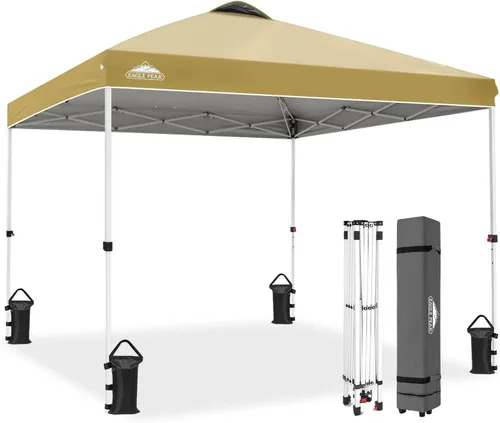 Miniatura 98 de EAGLE PEAK Tienda de campaña desplegable con bolsa de transporte con ruedas, 8 estacas, 4 cuerdas, 4 bolsas de peso, toldo de tienda de campaña