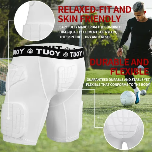 Miniatura 6 de Faja de fútbol acolchada para hombre, 5 almohadillas, almohadillas de fútbol integradas con protector de muslos para fútbol y béisbol