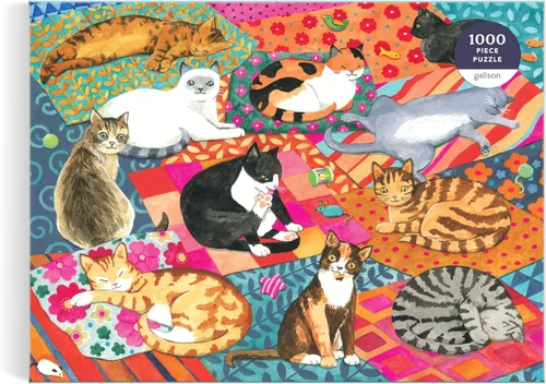 Miniatura 6 de Galison Gatos Descansando – Rompecabezas de 1000 Piezas Con Hermosas Obras de Arte de Diversos Amigos Felinos Descansando en Coloridas Colchas