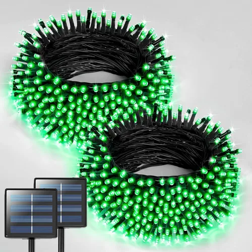 Miniatura 24 de JMEXSUSS 600 luces LED solares azules de Navidad, 206.7 pies, luces azules de Navidad al aire libre, impermeables, 8 modos de luz solar al aire