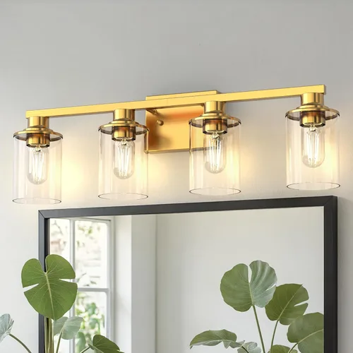 Miniatura 19 de DORESshop Lámparas de baño, 3 luces negras y doradas para baño sobre espejo con pantalla de vidrio transparente, luces de tocador para baño, Negro
