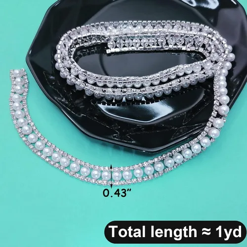 Miniatura 2 de Adornos de diamantes de imitación de 1 yarda con elegante cadena de diamantes de imitación de cristal de perlas para decoración de bricolaje
