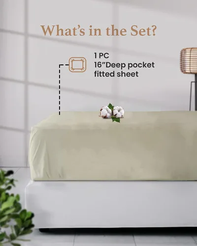 Miniatura 3 de Sábana bajera Good Sleep Bedding, solo sábana bajera - 100% algodón egipcio, sábana bajera ajustable de 800 hilos, sábanas bajeras suaves y Marfil