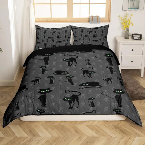 Miniatura 9 de Erosebridal Juego de funda de edredón con diseño de gato y fresa, tamaño individual, diseño de caricaturas, arcoíris, con temática de animales