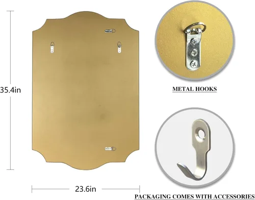 Miniatura 5 de POZINO Espejo de baño dorado, espejo rectangular moderno de 24 x 36 pulgadas para sobre el fregadero, espejos festoneados con marco de madera