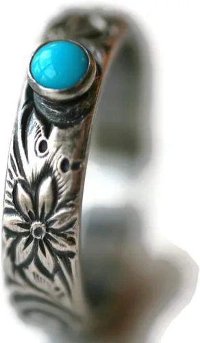 Miniatura 3 de Arizona Mined Turquoise Anillo Flor Patrón Vintage Plata